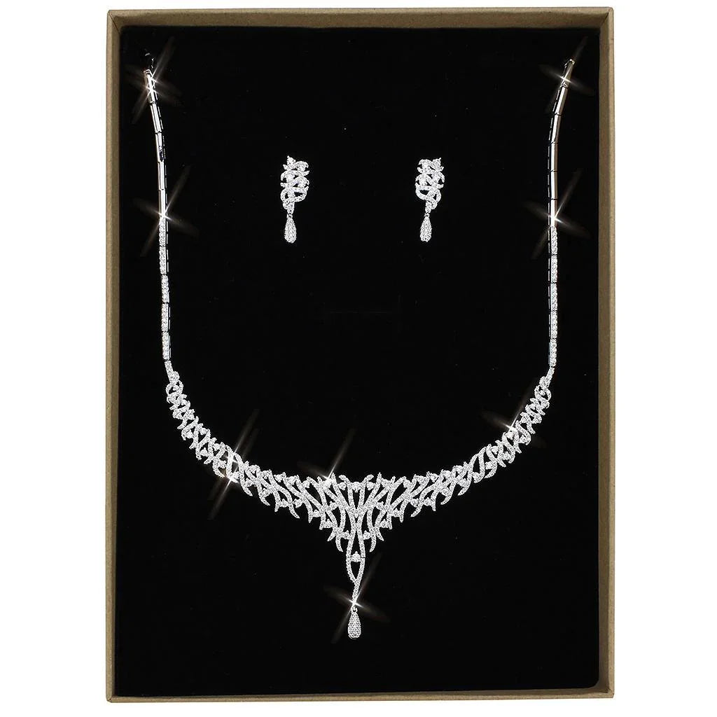 3W1413 - Rhodium Brass Jewelry Sets with AAA Grade CZ in Clear-0