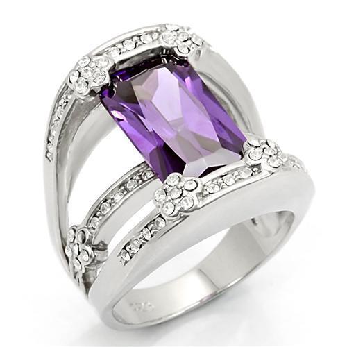 LOS187 - Rhodium 925 Sterling Silver Ring with AAA Grade CZ in Amethyst