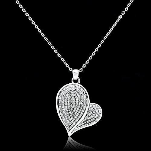 TS048 - Rhodium 925 Sterling Silver Chain Pendant with AAA Grade CZ in Clear