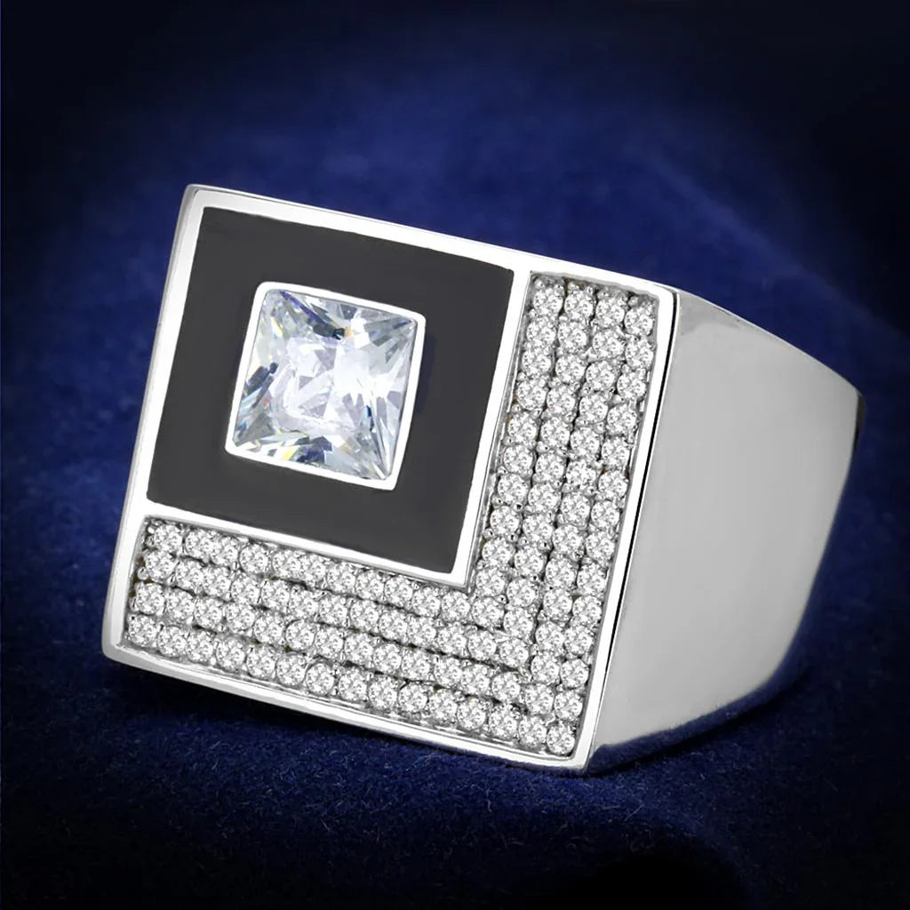 TS242 - Rhodium 925 Sterling Silver Ring with AAA Grade CZ in Clear